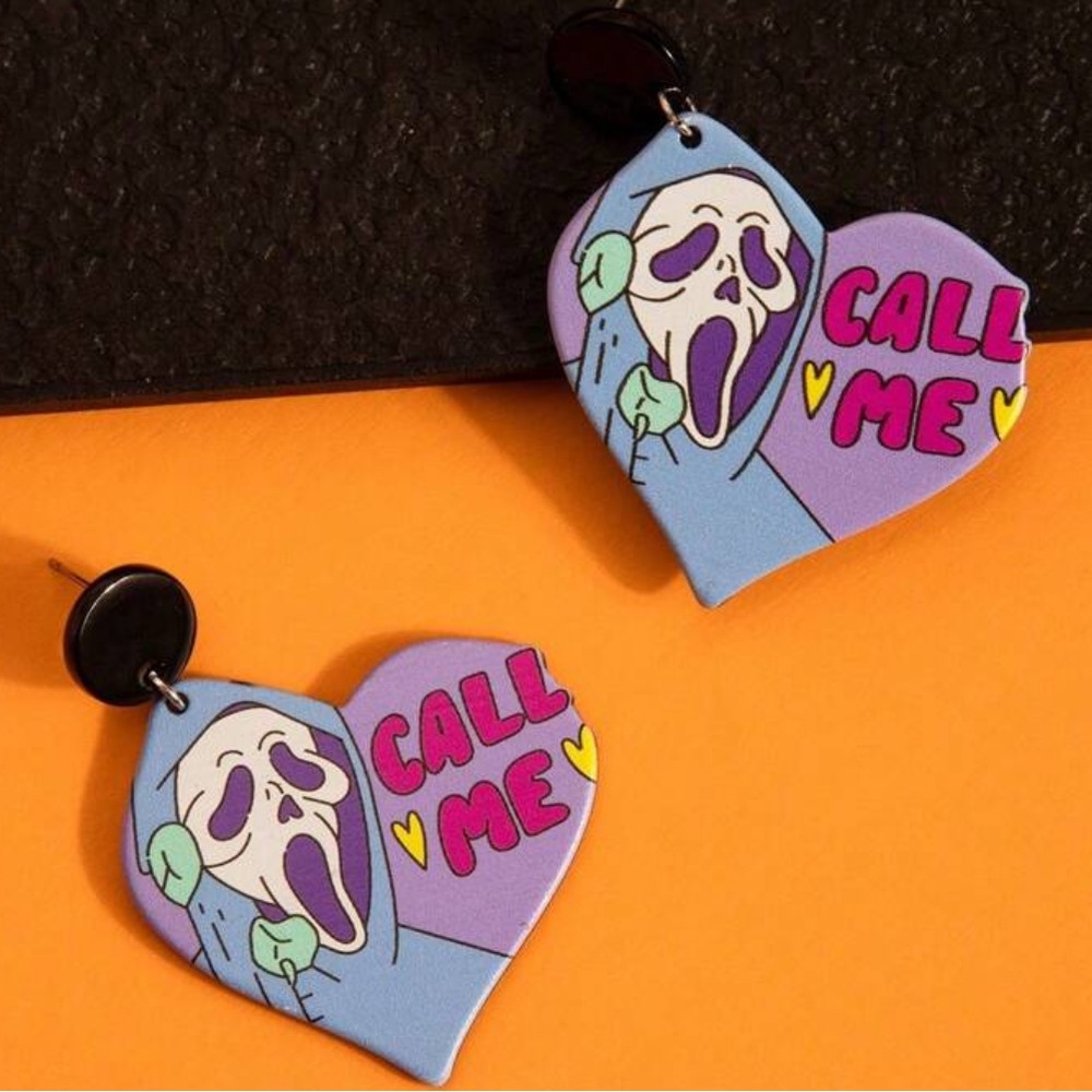Ghostface Spooky Heart Earrings with Ghost Design